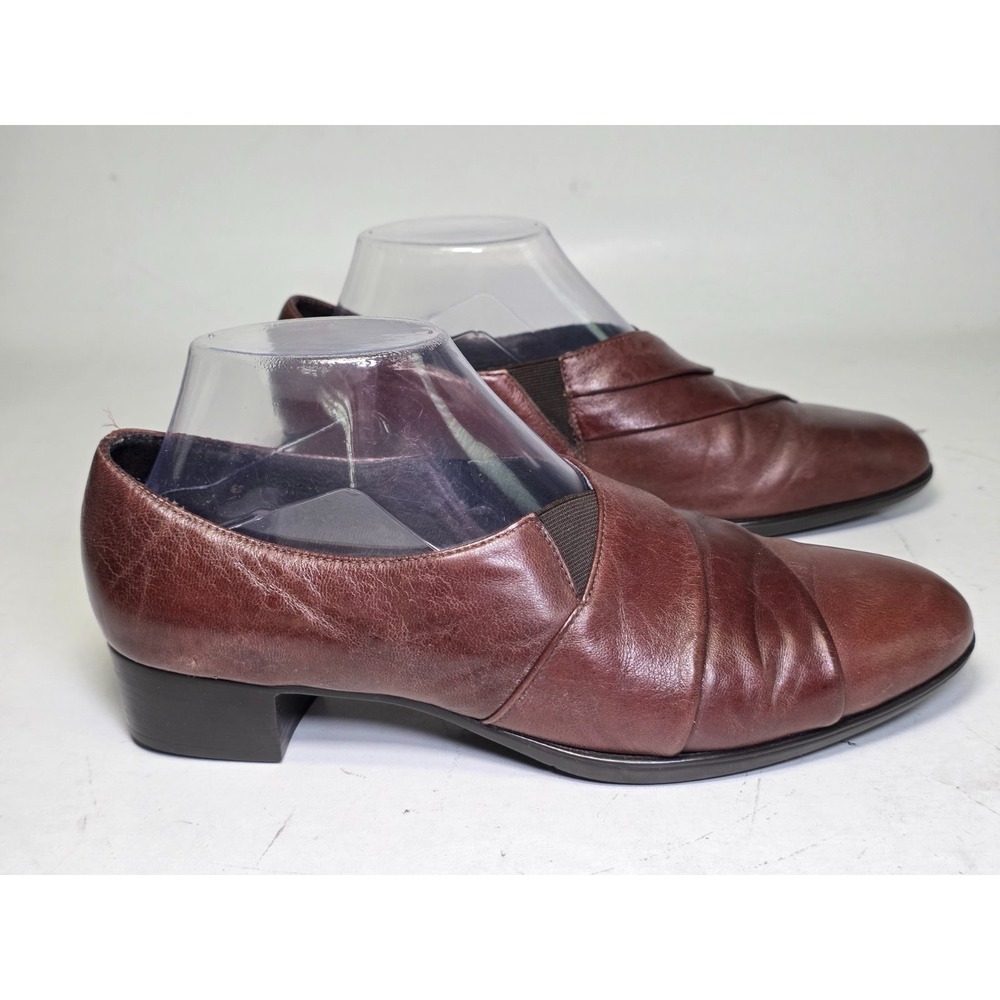 Munro‎ American Women's Dress Shoes Size 8 M Brown Leather Slip On Block Heels